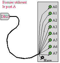Le bornier avec les sorties du port A